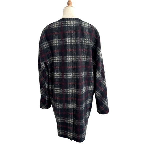 Madewell Navy and Red Brushed Plaid Soft Wool Blend Woman’s Estate Coat Size 10 - Picture 5 of 12